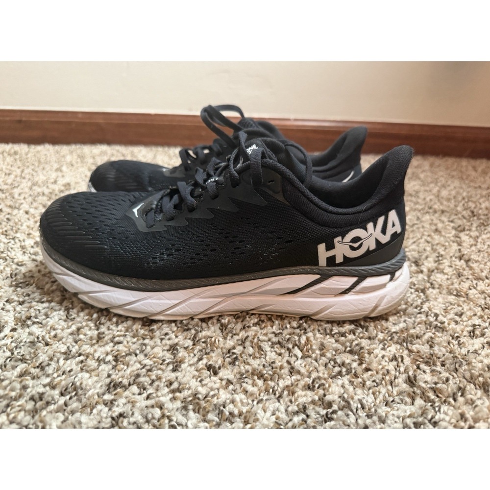 Hoka One One Shoes Womens Size 9.5 Clifton 7‎ Black White Mesh Running Sneaker
